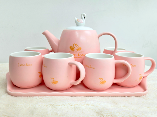 SET ROSA FRESAS Y PANDA 6 TAZAS CON CHAROL Y JARRA - Imagen 9