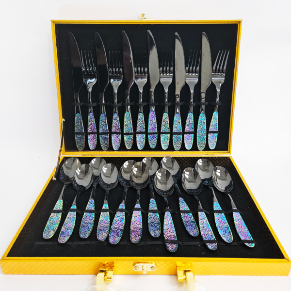 CUBIERTO SET 24 PZS MANGO AZUL