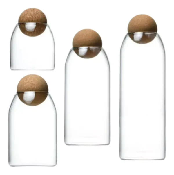 SET DE BOTELLAS DE VIDRIO TAPA REDONDA 9*25 CM - 9*20 CM - 9*15 CM - 9*10 CM - Imagen 2