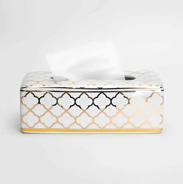 CAJA DE PAÑUELOS BLANCO DORADO