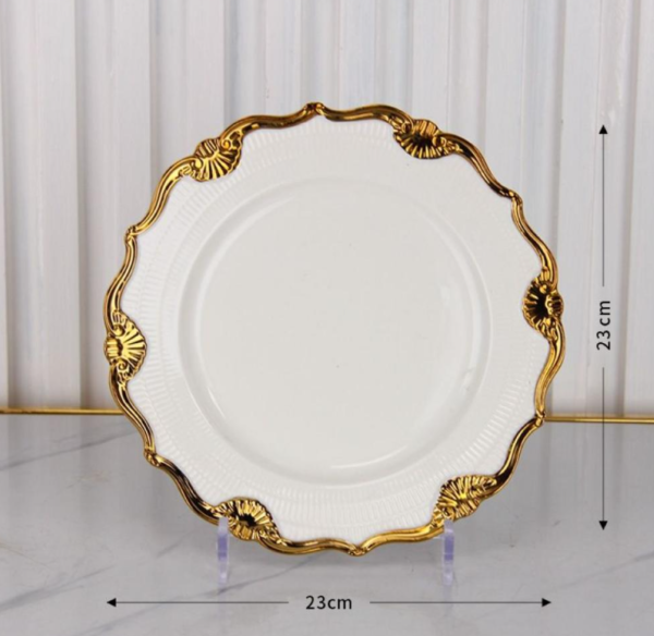 PLATO REDONDO BLANCO DORADO 10 - Imagen 2