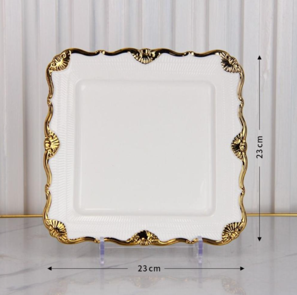 PLATO CUADRADO BLANCO DORADO 10 - Imagen 2