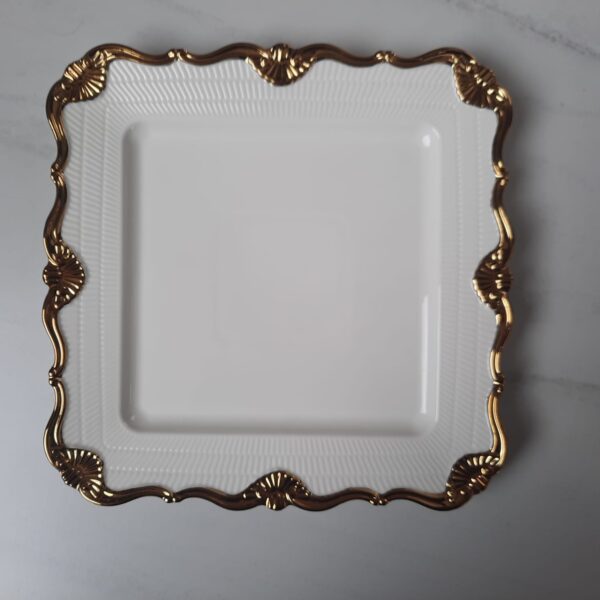 PLATO CUADRADO BLANCO DORADO 10 - Imagen 4
