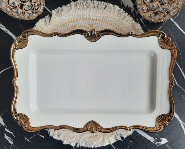 PLATO RETANGULAR BLANCO DORADO 14