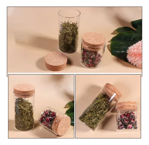 SET DE BOTELLAS DE VIDRIO TAPA PLANA 6.5*18 CM - 6.5*15 CM - 6.5*10 CM - 6.5*8 CM