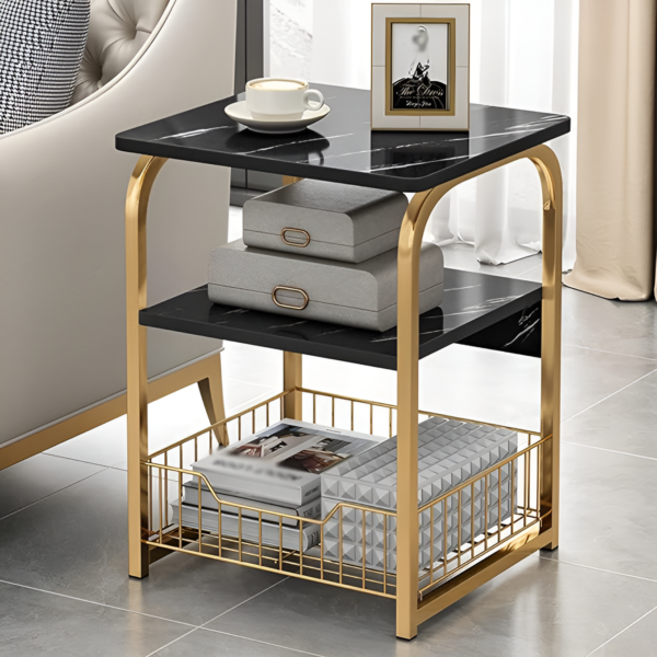 MESA ESTANTE NEGRA CON CANASTILLA