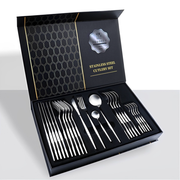 CUBIERTOS REDONDOS SET 24PCS PLATA