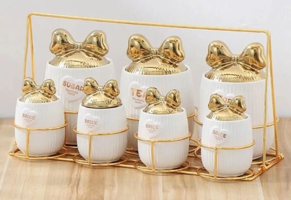 SET FRASCOS 7 PZAS DORADO CON BLANCO